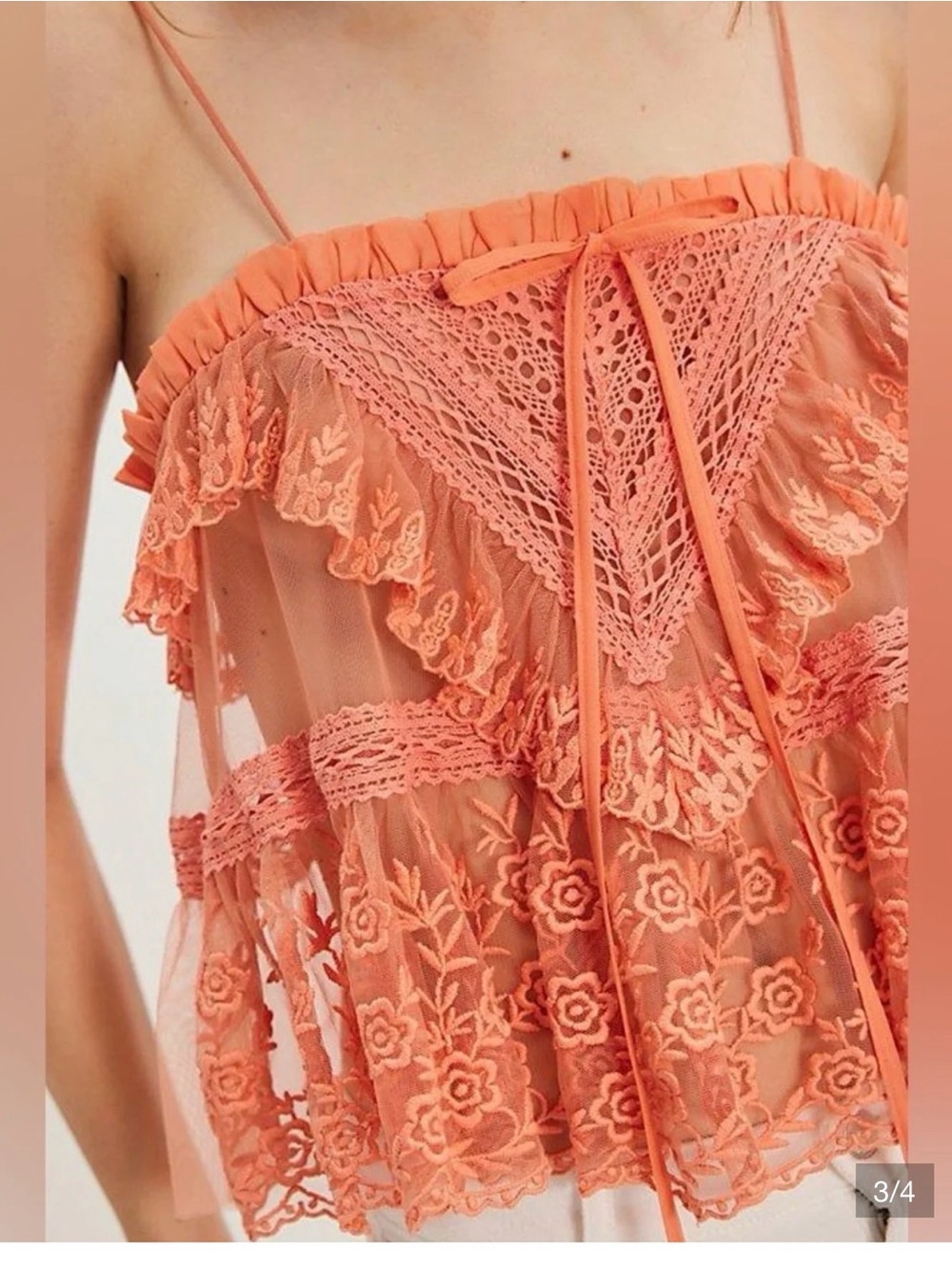 Free People Coral Lace Ruffle Swim Cover-Up